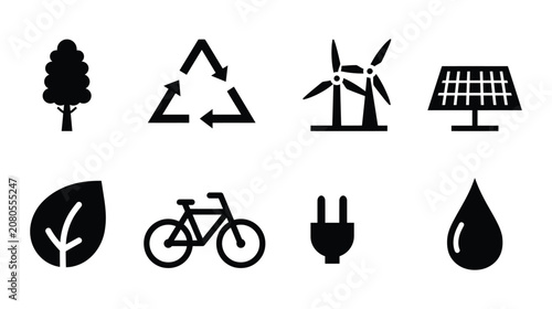 Icon collection vector ecology environmental symbols black