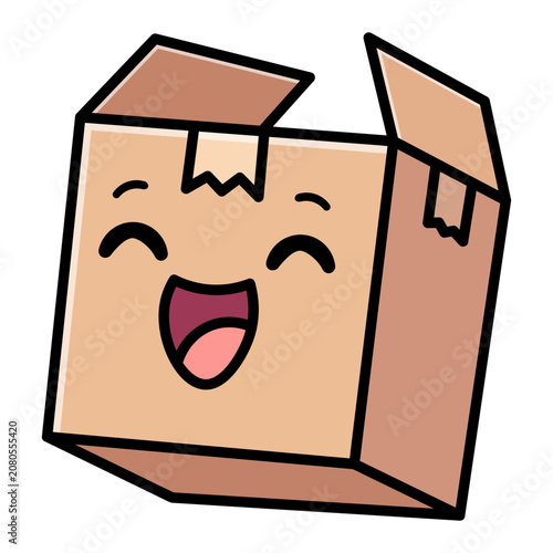 Kawaii Happy Open Cardboard Box Cartoon Illustration