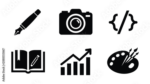 Icon vector collection displaying creative work and business