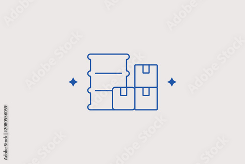 Εκτύπωση καμβά Industrial metal oil barrel container next to manufacturing boxes line icon for supply chain procurement
