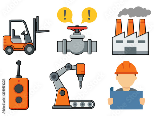 Industrial and Manufacturing Vector Icon Set