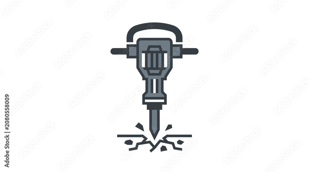 Fototapeta premium Construction jackhammer breaking ground line icon.