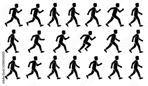 Bild auf Leinwand Running human silhouette animation sequence set showing a man sprinting in diffe