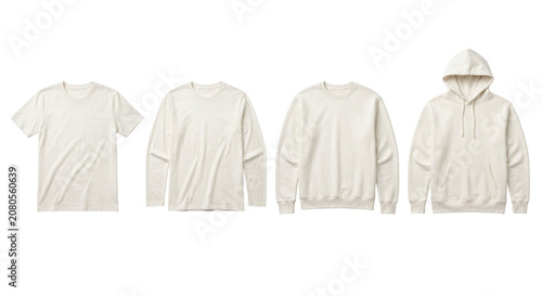 Foto Blank ivory apparel mockups with t-shirt sweatshirt and hoodie