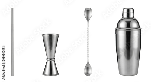 Bild auf Leinwand Stainless steel cocktail shaker and bar tools set