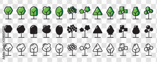 Mega forest vegetation trees icon bundle with multiple style sheets