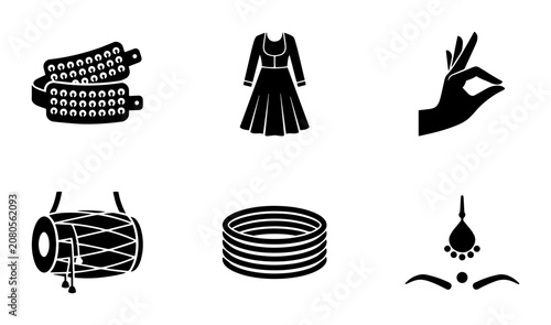 Foto Indian Dance Icons: Kathak Costume, Tabla Drum, Hand Gestures, Bindi, Bangles, 6