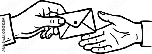 Cuadro en lienzo Line art illustration of a person handing an envelope to another person
