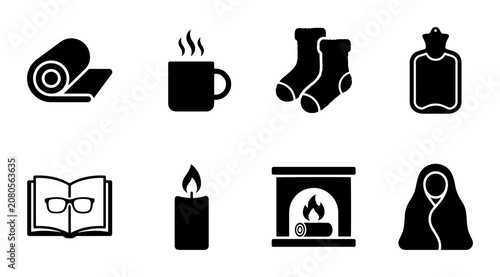 Konstfotografi Cozy Winter Icons: Warmth, Comfort, and Relaxation Symbols for Home and Lifestyl