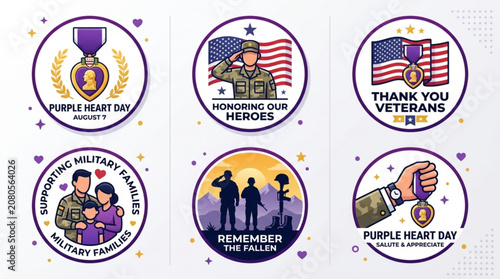 Photos Purple heart day icons honoring military heroes