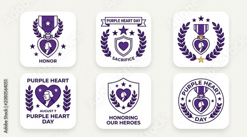 Quadro su tela Purple heart day icons honoring military heroes