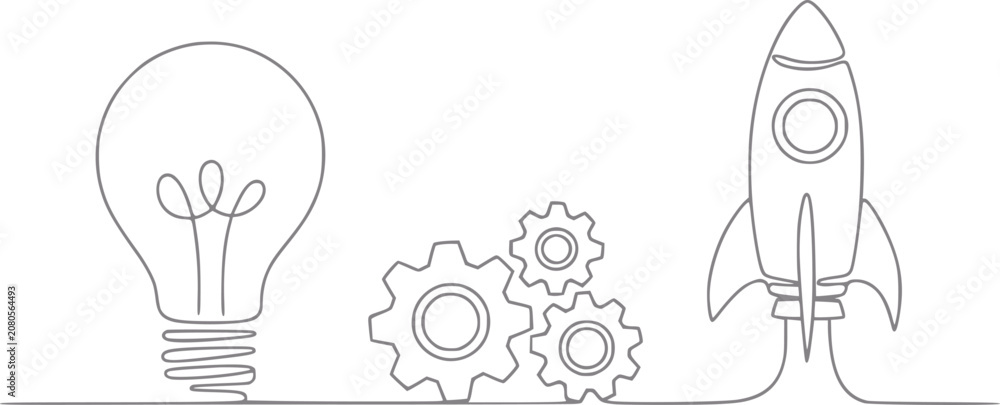 Naklejka premium Lightbulb, gears, and rocket symbolizing innovation, process, and launch