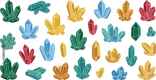 Fotografía Magic Mineral Crystal and Colorful Gemstone Cluster Vector Set with Emerald Quar