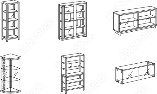 Bilde på lerret Collection of outline vector display cases various glass cabinets for retail sto