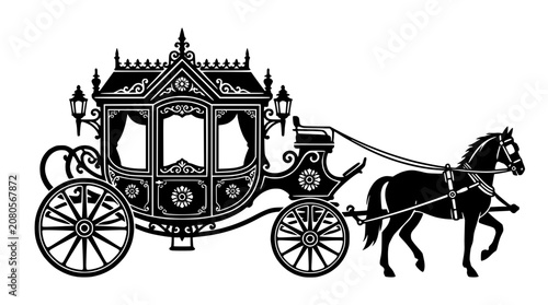 Obraz na plátně Ornate Horse-Drawn Carriage Silhouette - Elegant Vintage Transport