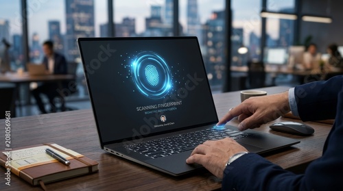 Laptop scanning fingerprint for secure user login access