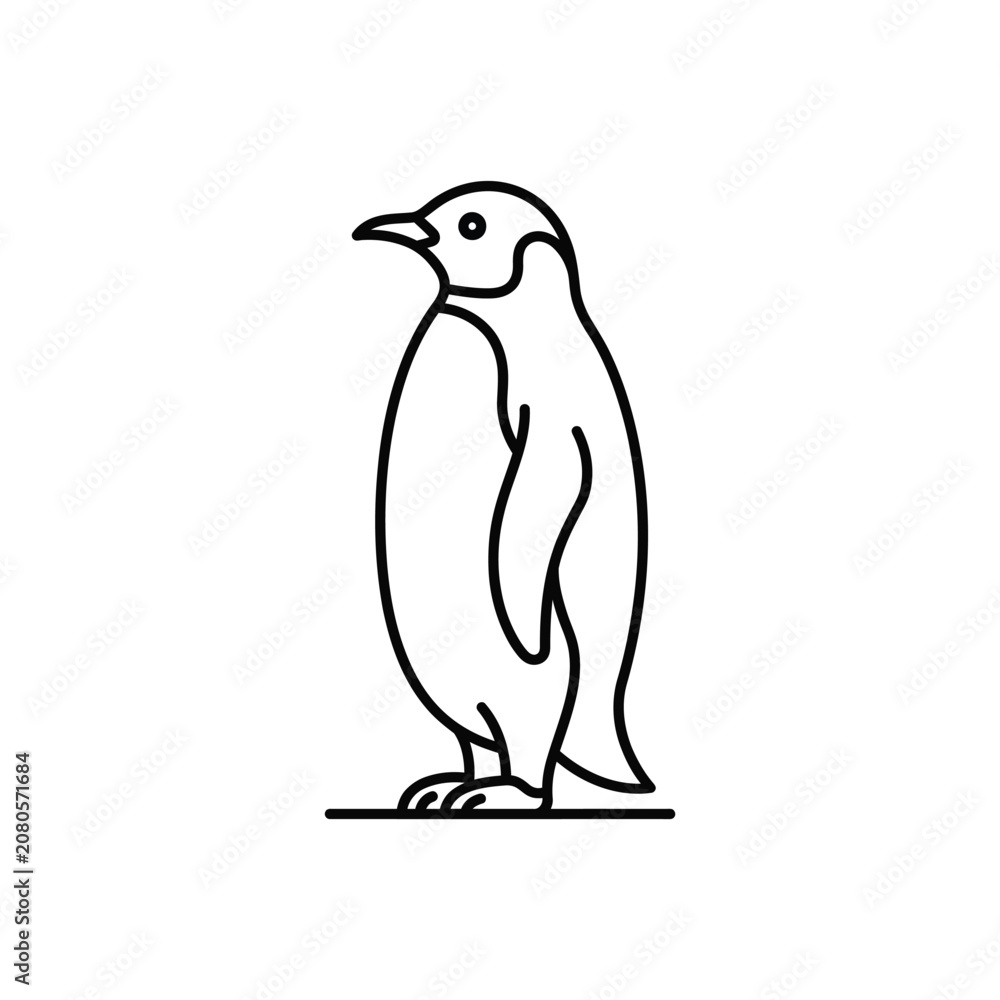 Obraz premium Standing penguin character in thin line art style isolated on transparent background for wildlife.