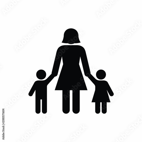 Family silhouette icon with mother and two children holding hands