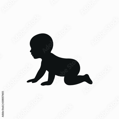 Silhouette of crawling baby in minimalist black and white style