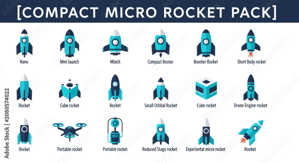 Fototapeta premium Compact Micro Rocket Pack: Space Travel, Innovation, and Future Technology Icons