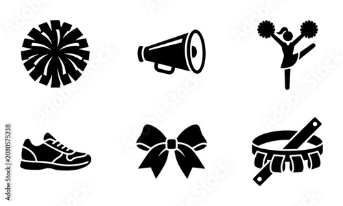 Принти на полотні Cheerleading Icons Set: Pom-Pom, Megaphone, Athlete, Sneaker, Bow, Drum