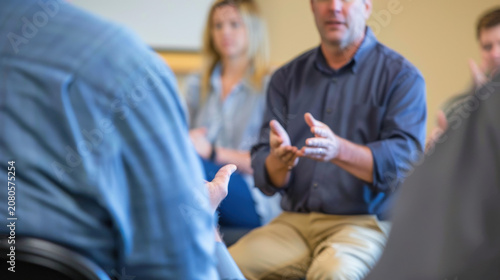 Businessman leading a discussion with colleagues in a meeting room setting
