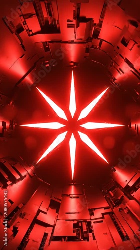 Sci-fi corridor tunnel with glowing red neon lights.