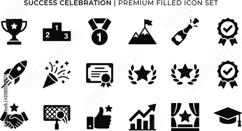 Premium success celebration filled icon set