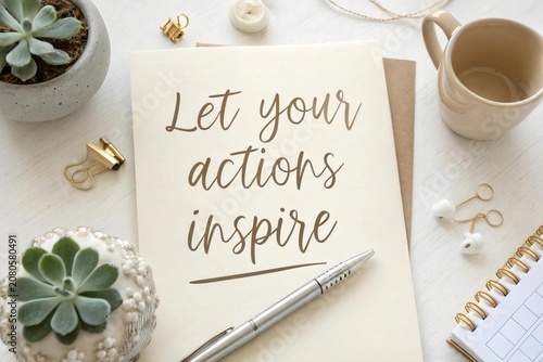 Motivational Note with Succulent and Coffee Mug on Wooden Table