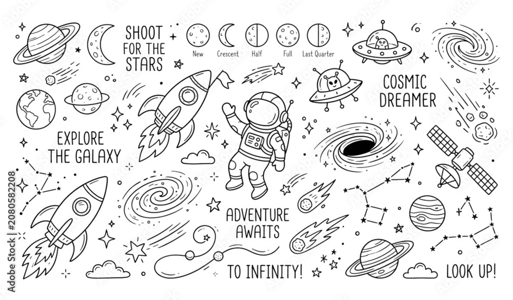 Fototapeta premium Outer Space Cartoon Doodle Vector Pack