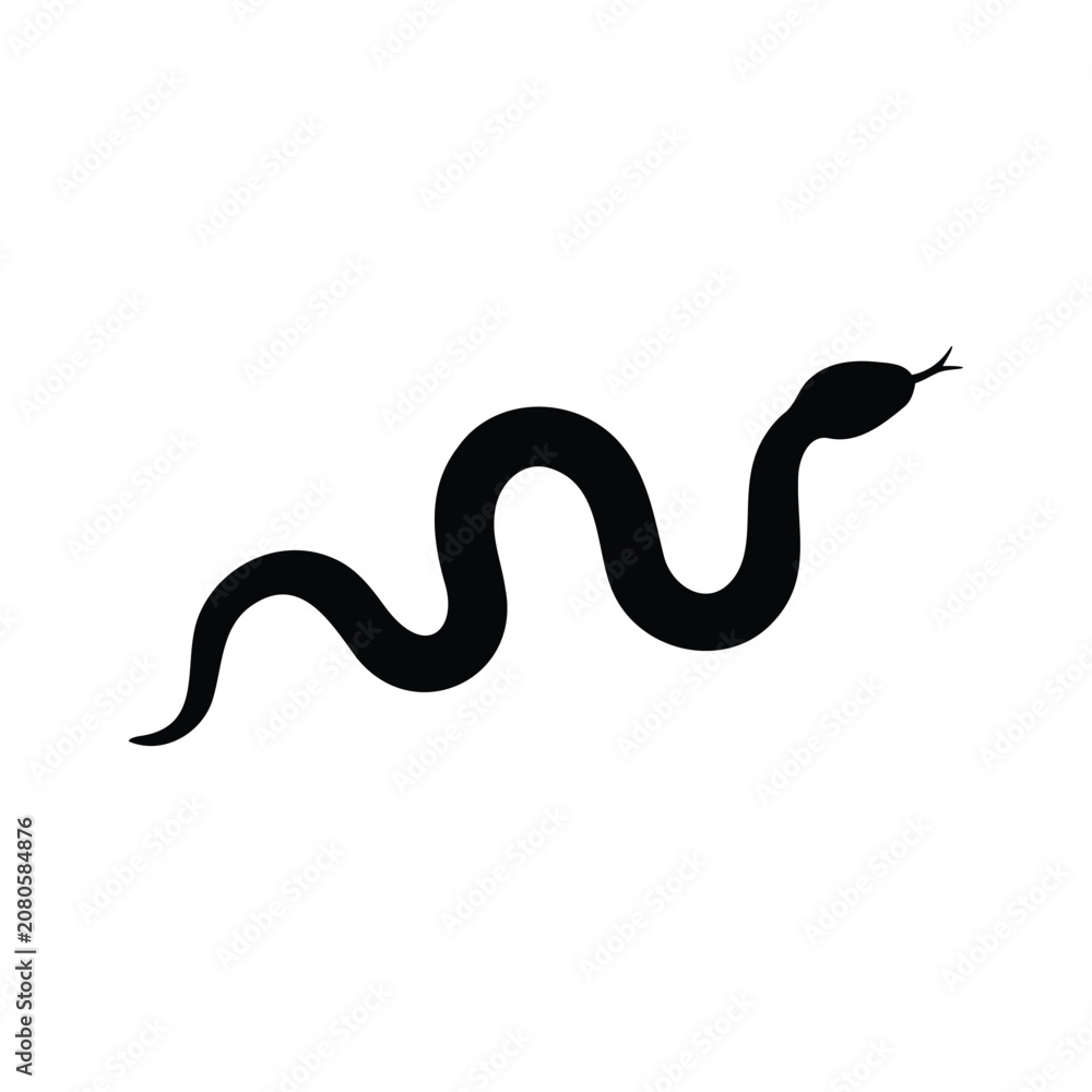 Fototapeta premium Simple snake silhouette vector flat illustration design.
