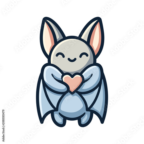 Cute cartoon bat holding a heart
