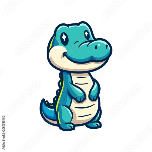 Cute Blue Cartoon Dinosaur Vector Illustration