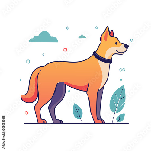 Flat illustration of an orange dog with collar