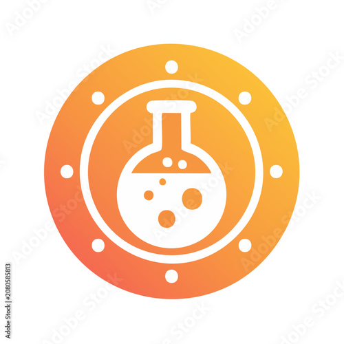 Laboratory Flask Icon with Bubbles in Circular Frame