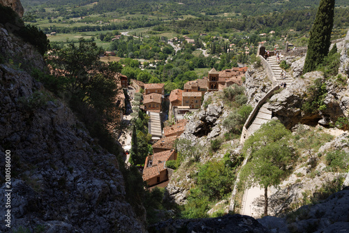 Panoramic View of Moustiers-Sainte-Marie from the Cliffside Path to Notre-Dame de Beauvoir, Provence, France.
