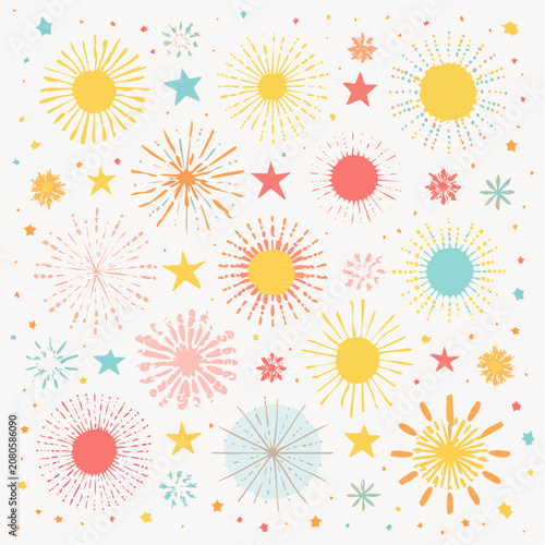 Colorful Abstract Sunbursts and Stars Pattern