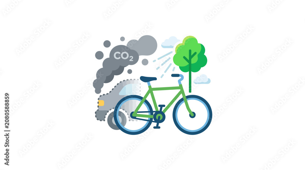 Fototapeta premium Eco-Friendly Transportation Concept with Bicycle Replacing Polluting Car