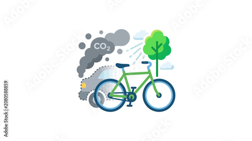 Eco-Friendly Transportation Concept with Bicycle Replacing Polluting Car
