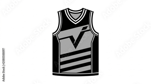 Black and grey sports jersey with V logo.