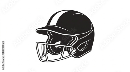 Black and white baseball batting helmet with face mask.
