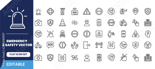 Konstfotografi Emergency and safety vector icon set editable line art graphics