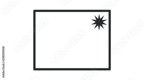 Black sunburst graphic element on white background.
