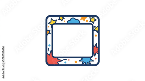 Blank Comic Book Panel Frame with Stars and Explosions.