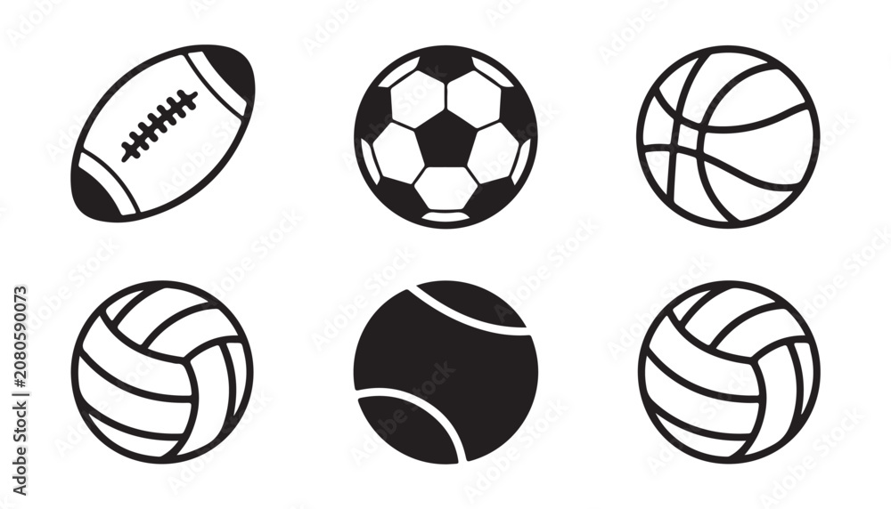 Fototapeta premium Sport balls collection including american football soccer basketball volleyball and tennis icon set design.