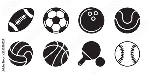 Cuadro en lienzo Sport ball icon collection featuring football soccer bowling tennis volleyball basketball and ping pong set