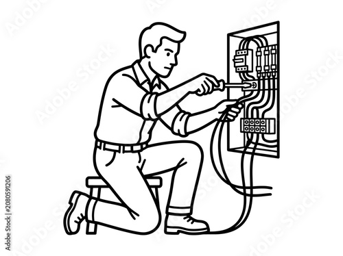 Technician installing Vector (32).eps electrical component on control panel