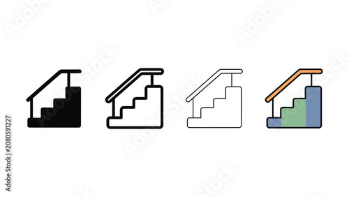 Quadro em tela Four different styles of stairs with handrails are displayed side by side as ico