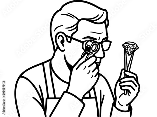 A jeweler examines a diamond with a loupe closely.