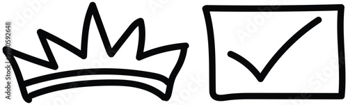 Hand drawn vector graphics with crown and checkmark arrow icons